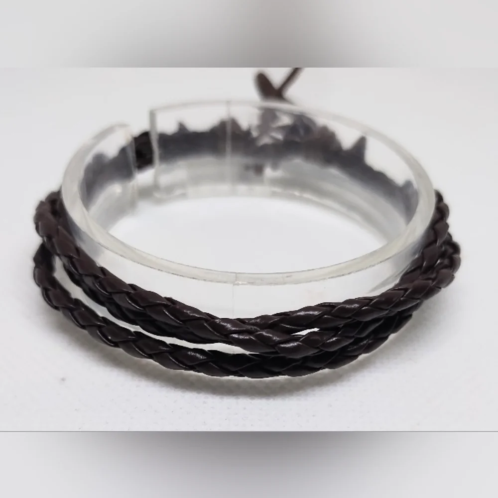 Men's Bracelet Leather Braided Black NEW f45‎